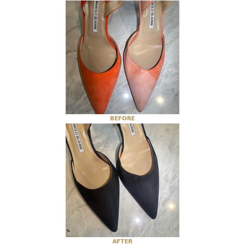 Full redye before and after — Manolo Blahnik heels recoloured by Sneaker Spa Sydney