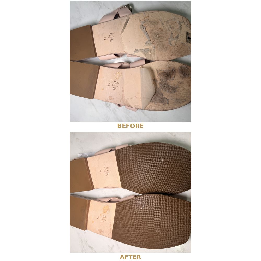 Sandal sole protector before and after — designer sandals resoled by Sneaker Spa Sydney